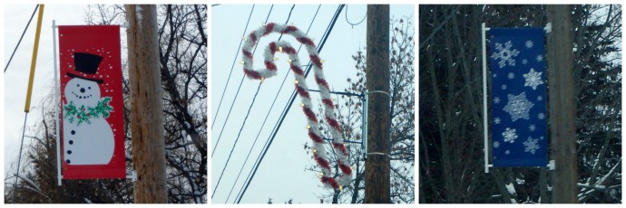 Christmas banners and a candy cane in Royalton, MN